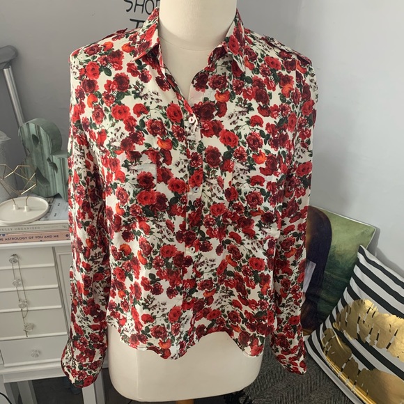 Zara Tops - Zara// floral silk blouse size small